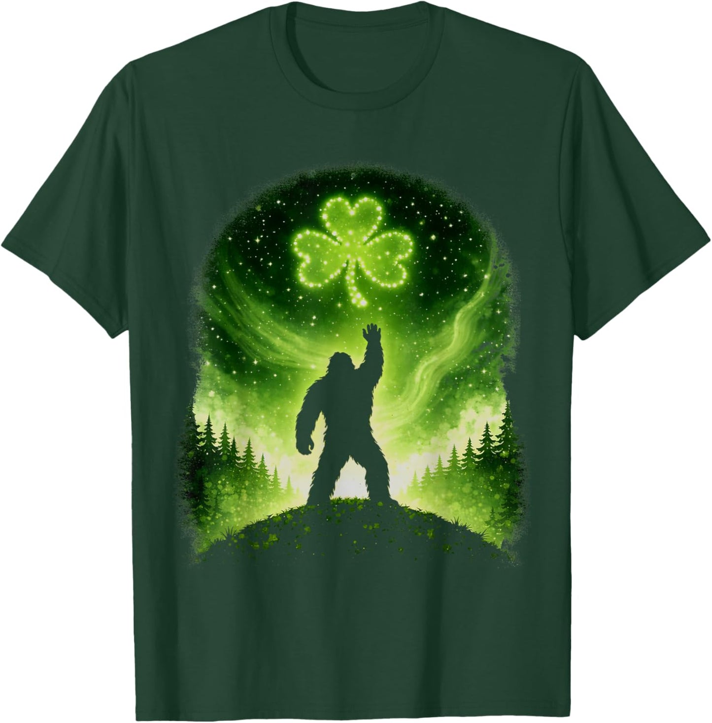 St Patricks Day Bigfoot Sasquatch Shamrock Men Women Kids T-Shirt - T-Shirt | Forest