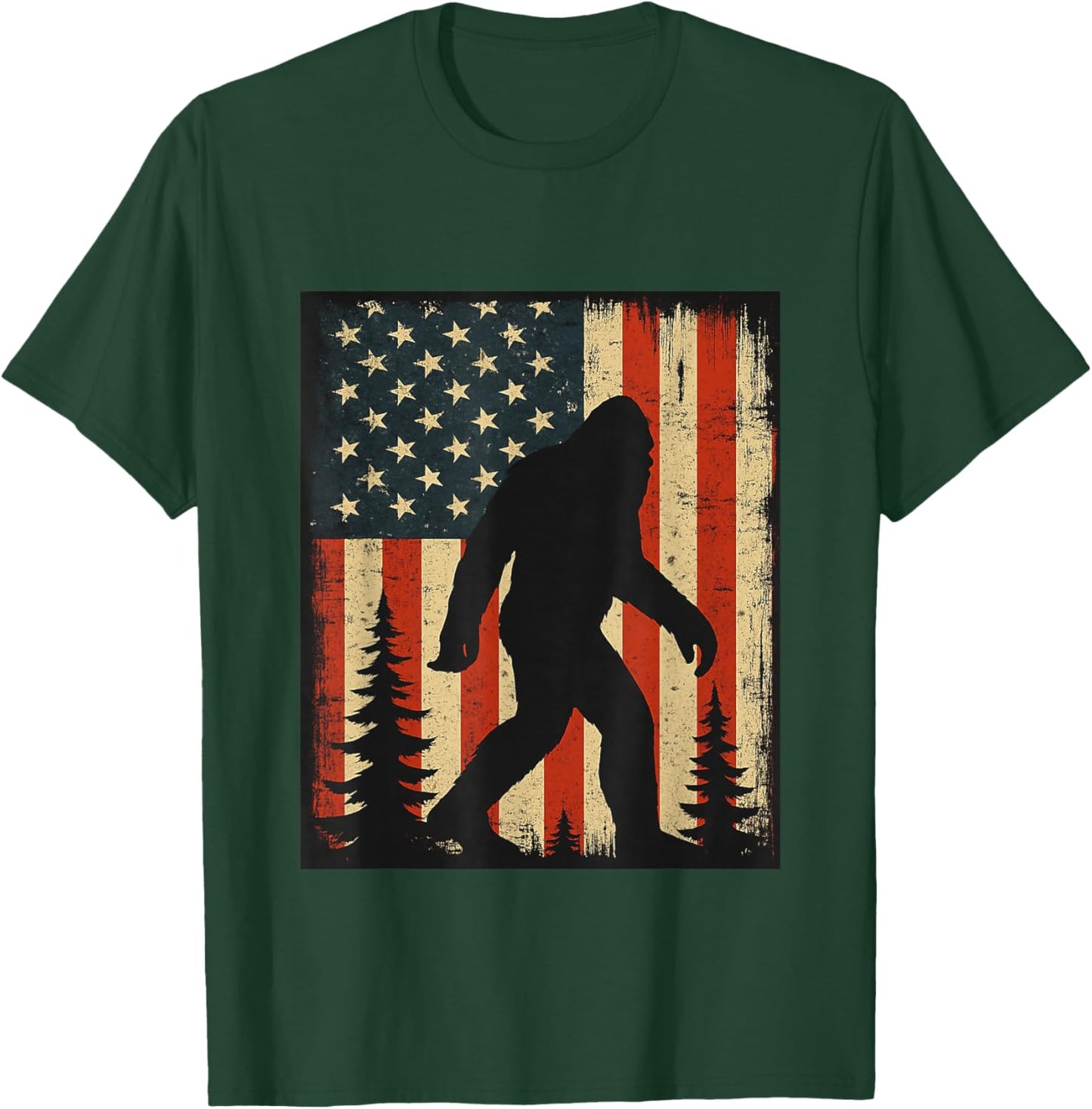 Bigfoot American Flag Patriotic Sasquatch Men Women Kids T-Shirt - T-Shirt | Forest