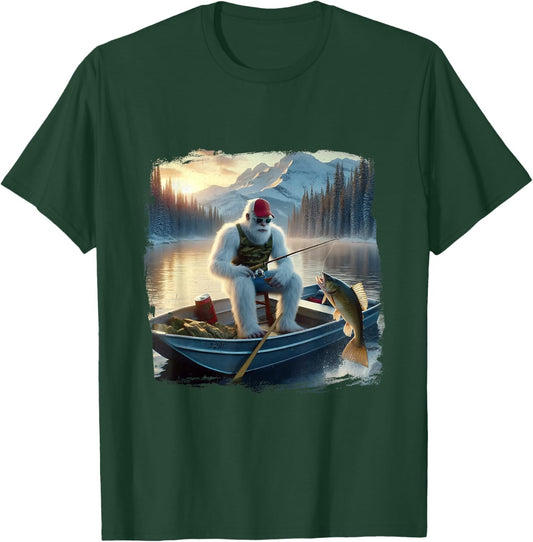 Fishing Merry Fishmas Funny Fish Santa Bigfoot Winter T-Shirt - T-Shirt | Forest