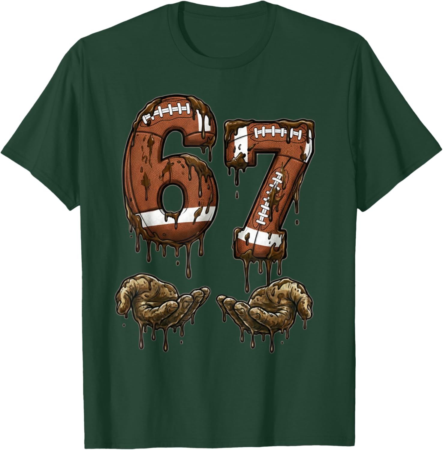 Funny 6 7 Football Six Seven Football 67 Kids Men Women T-Shirt - T-Shirt | Forest
