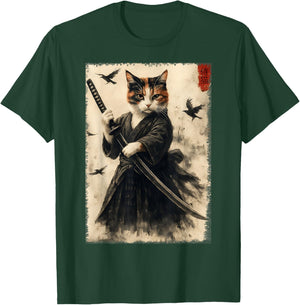 Funny Japanese Samurai Cat Kitten Men Women Kids T-Shirt - T-Shirt | Forest