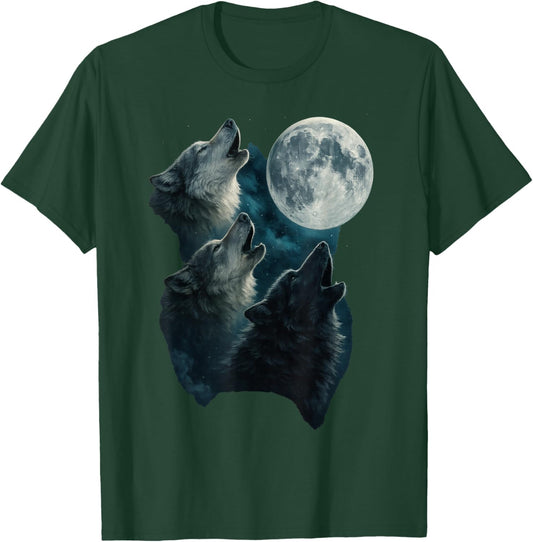 Three Wolves Howling at The Moon 3 Wolf Moon T-Shirt - T-Shirt | Forest