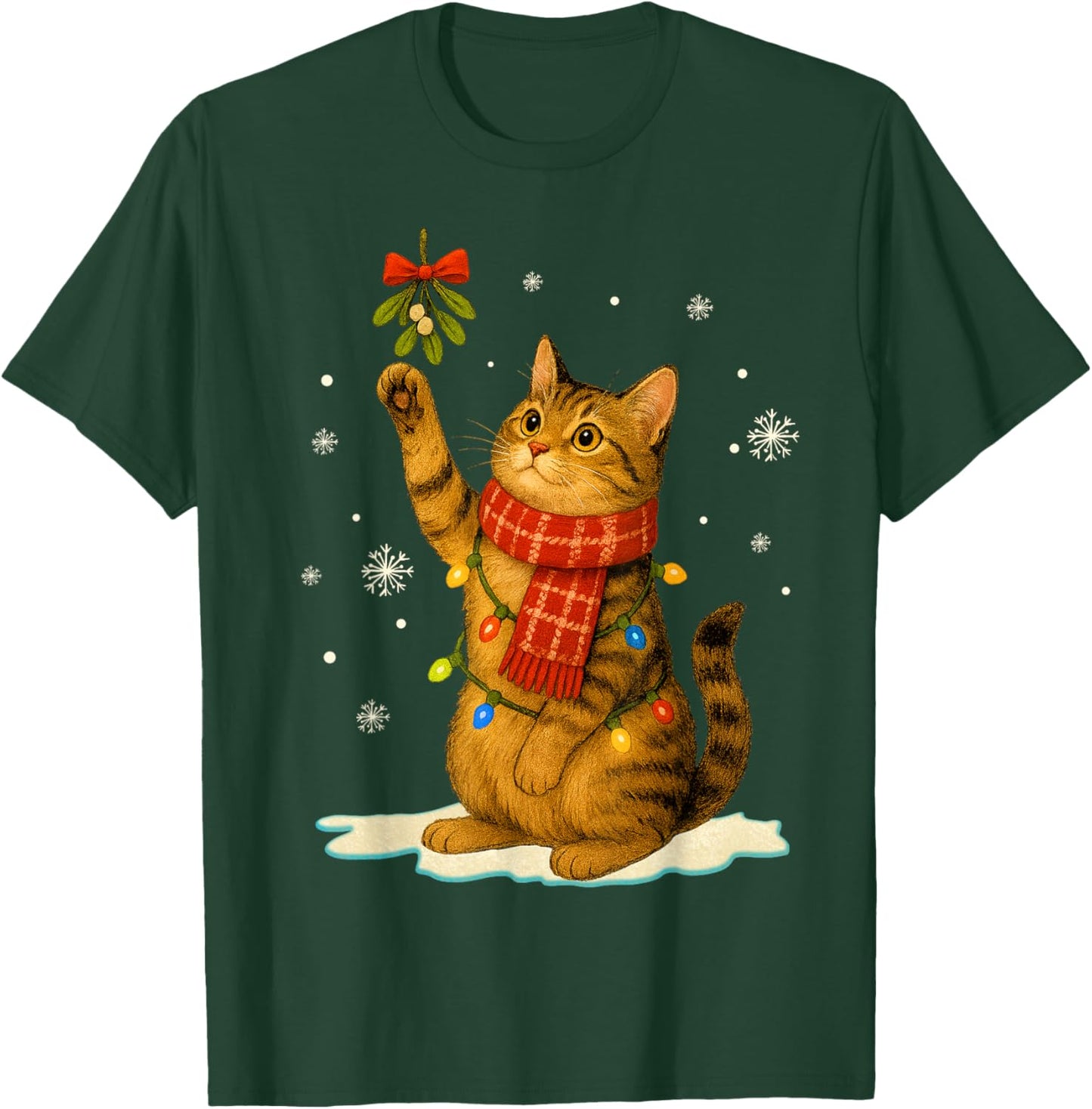 Cat Christmas Mistletoe Vintage Cat Lover Holiday Women Kids T-Shirt - T-Shirt | Forest