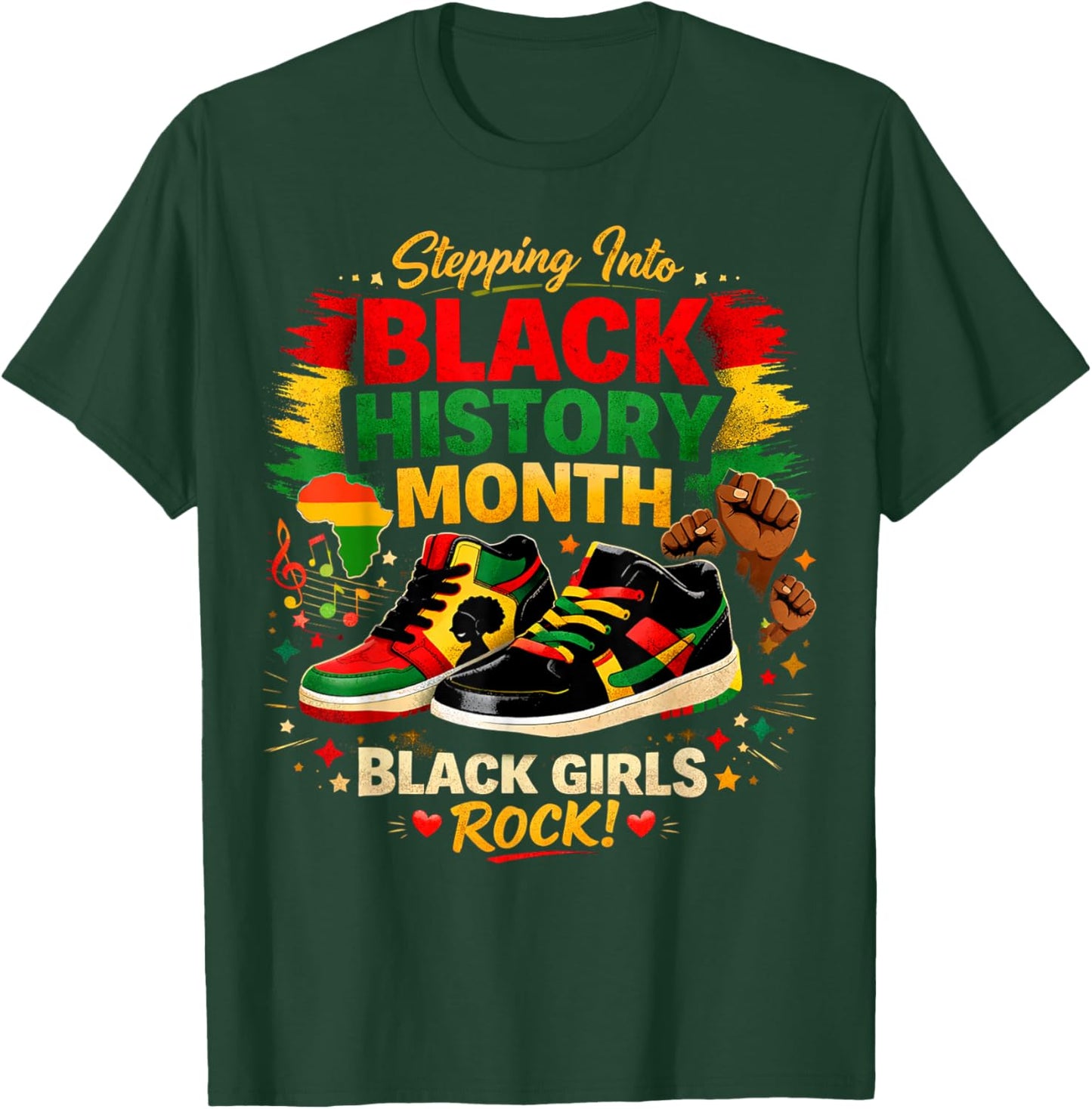 Stepping Into Black History Month Black Girls Sneakers T-Shirt - T-Shirt | Forest