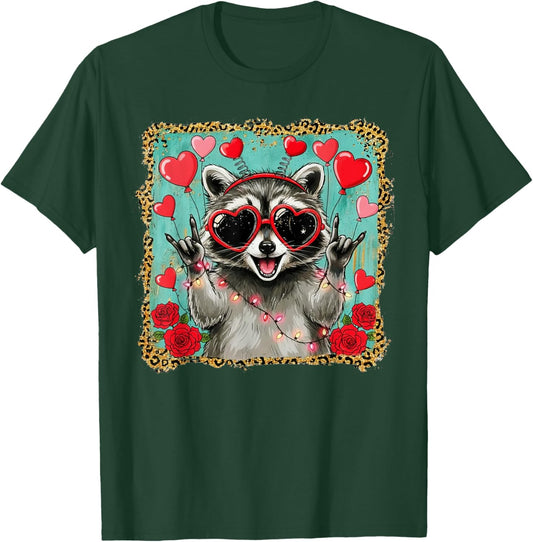 Rock On Hand Sign Racoon Meme Funny Valentines T-Shirt - T-Shirt | Forest