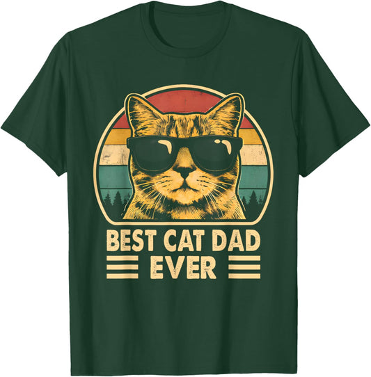 Vintage Best Cat Dad Ever Funny Cat Lover Daddy Father's Day T-Shirt - T-Shirt | Forest