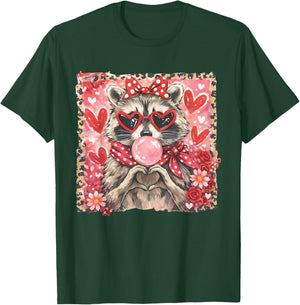 Vintage Leopard Girls Valentine Raccoon Lover Heart XOXO T-Shirt - T-Shirt | Forest