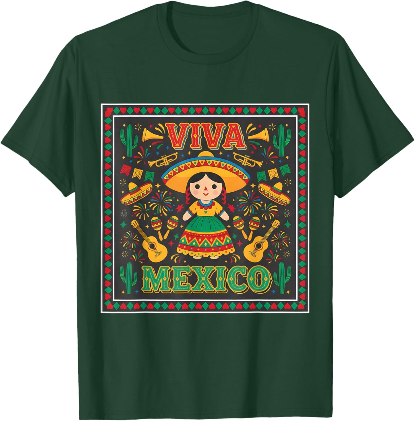 Fiesta Doll Sombrero Maracas Guitar Mexican Celebration Part T-Shirt - T-Shirt | Forest