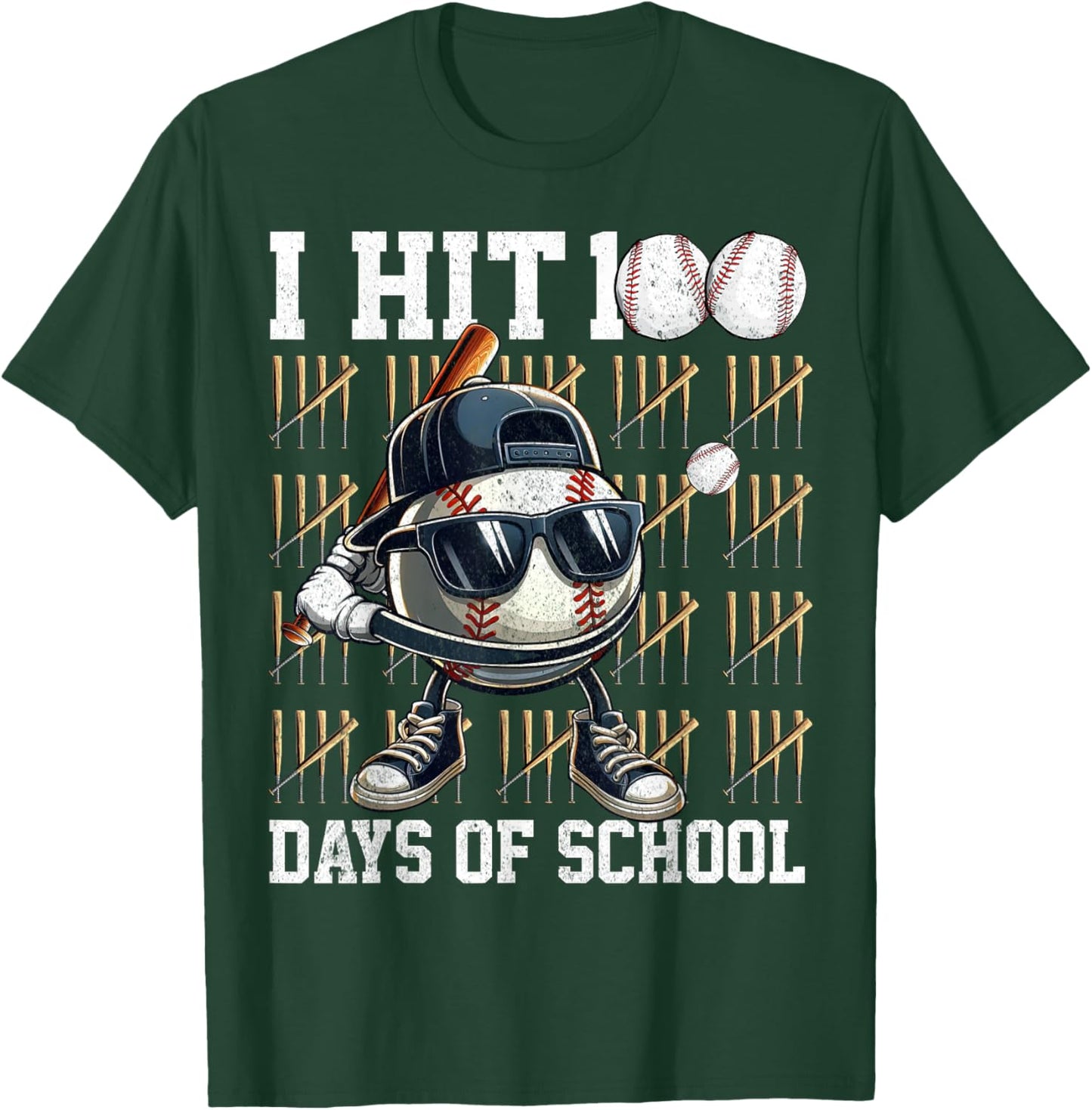 100 Days of School Boys Kids 100th Day Balls Baseball Kids T-Shirt - T-Shirt | Forest