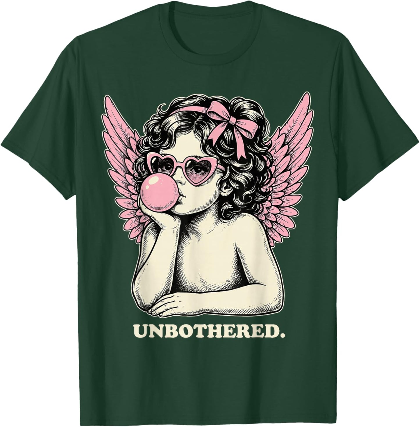 Cute Vintage Cupid Blowing Bubble Gum Unbothered T-Shirt - T-Shirt | Forest