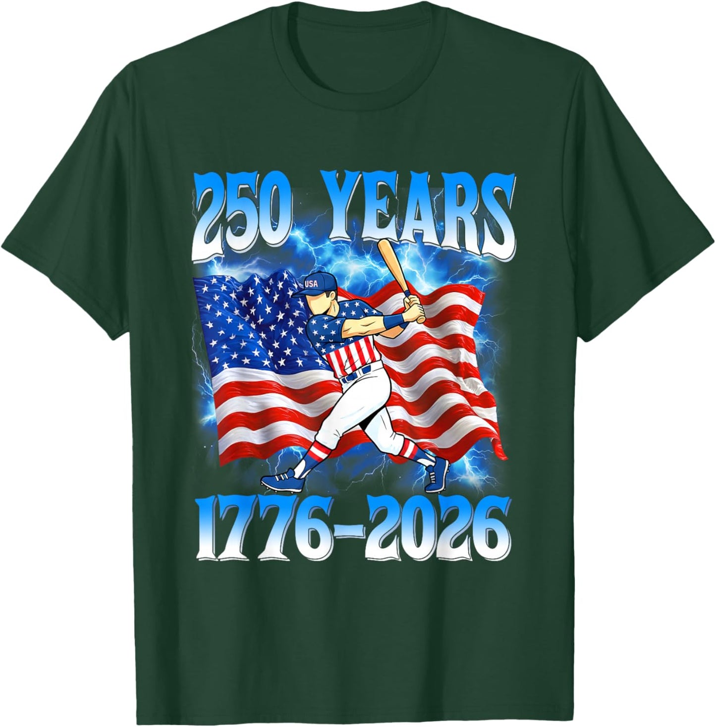 250 Years 1776 2026 250th Baseball American Flag 4th of July T-Shirt - T-Shirt | Forest
