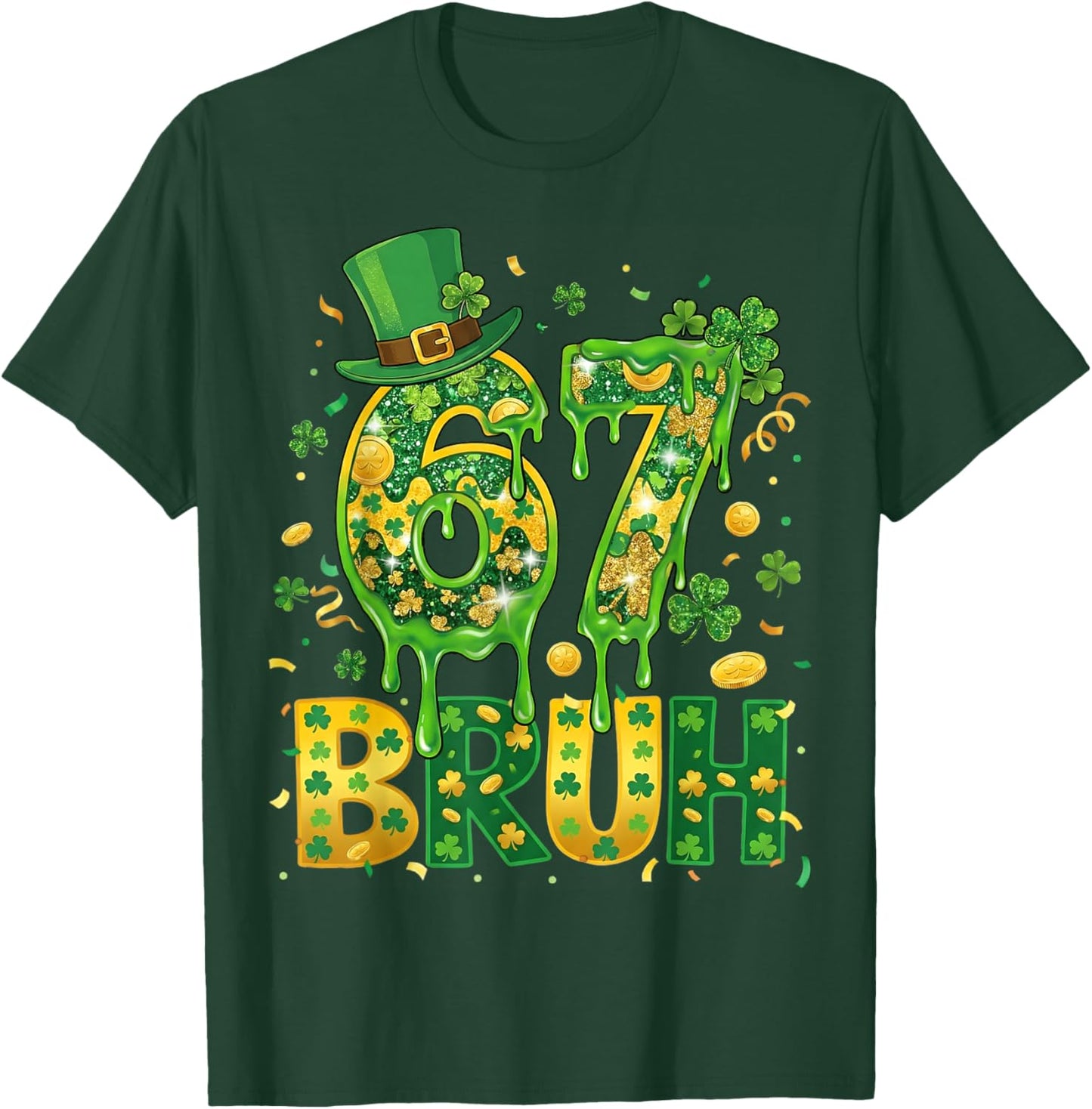 Six Seven Bruh St Patricks Day Boys Kids 67 St Paddys Day T-Shirt - T-Shirt | Forest