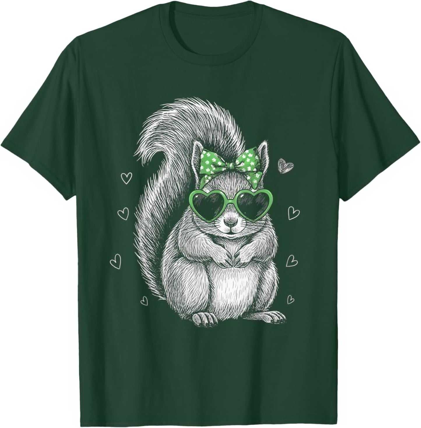 Vintage Squirrel Shamrock Coquette Bow St Patrick's Day Girl T-Shirt - T-Shirt | Forest