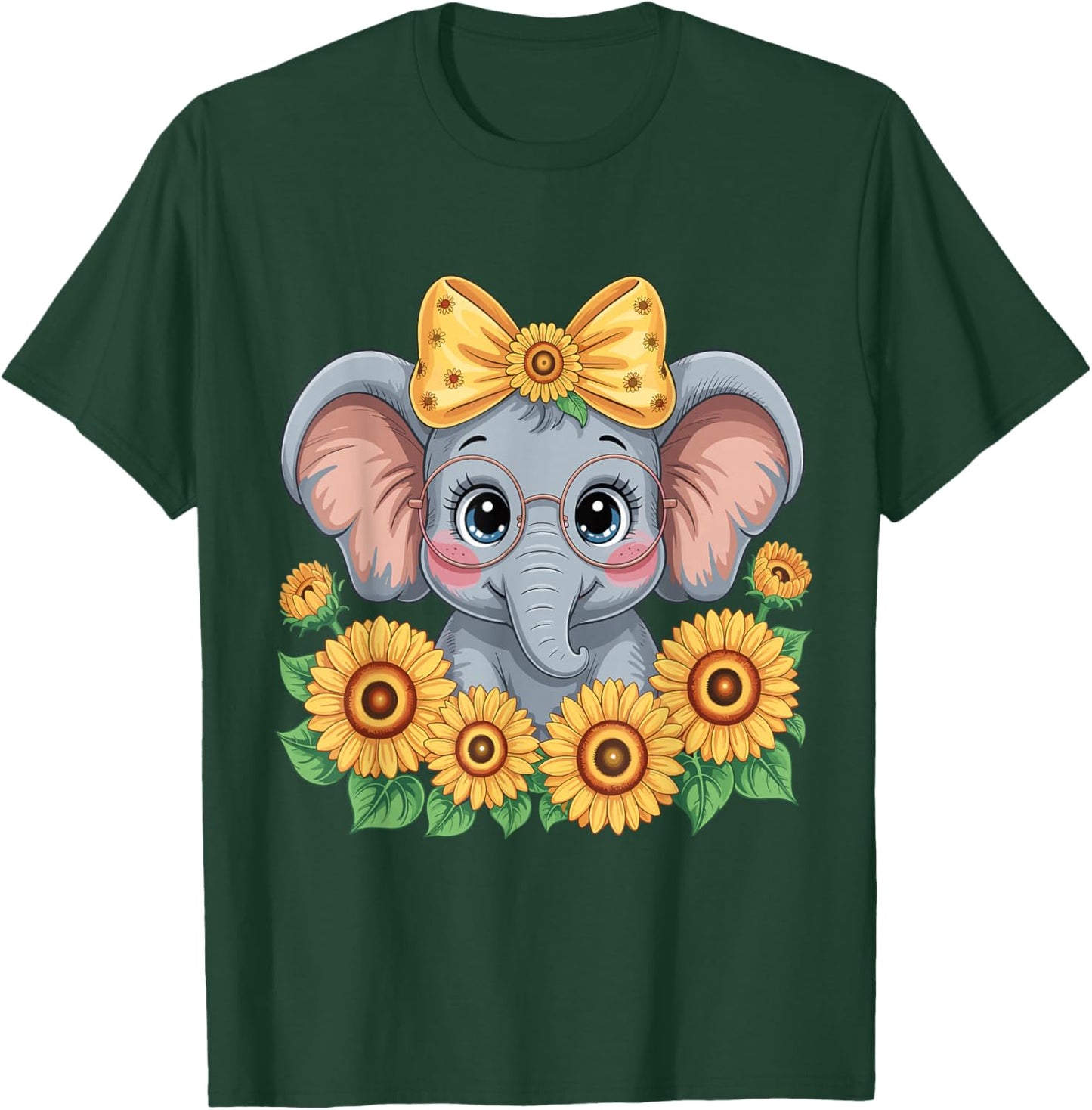 Cute Elephant Sunflower Elephant Lover Girls T-Shirt - T-Shirt | Forest