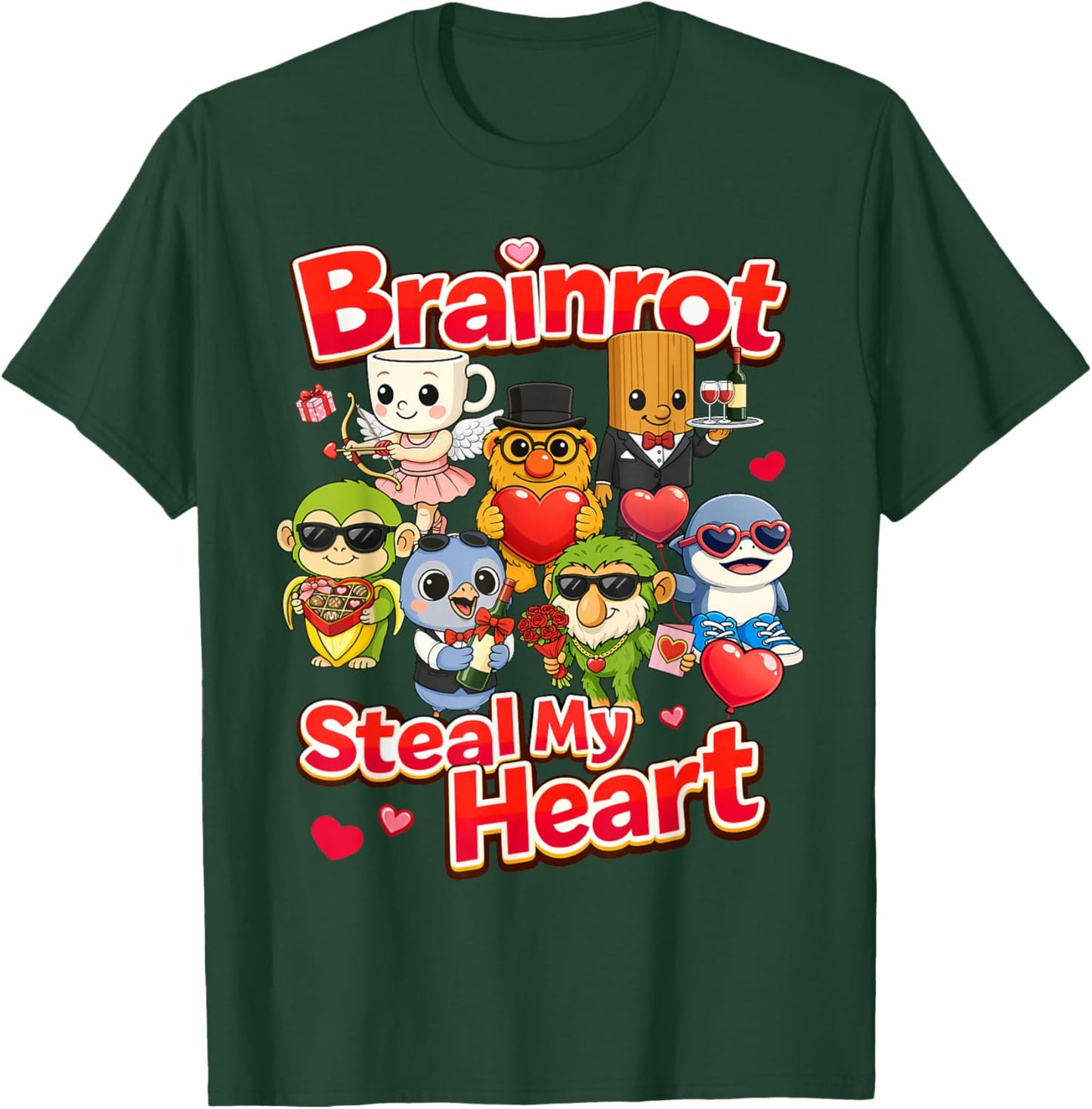 Brainrot Steal My Heart Valentine Kids AI Generated Cute T-Shirt - T-Shirt | Forest