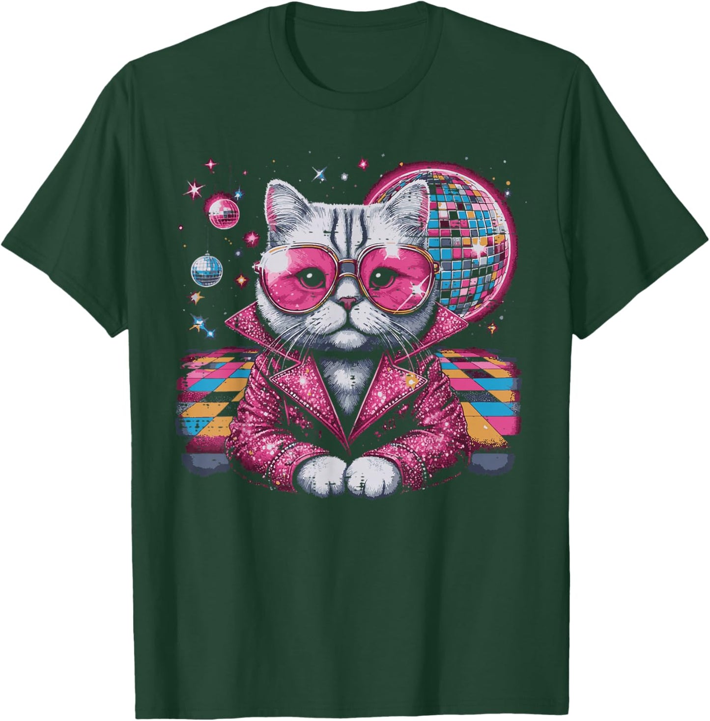 Cat Suit Disco Ball Vintage Kitten Kitty 70s Men Women Kids T-Shirt - T-Shirt | Forest