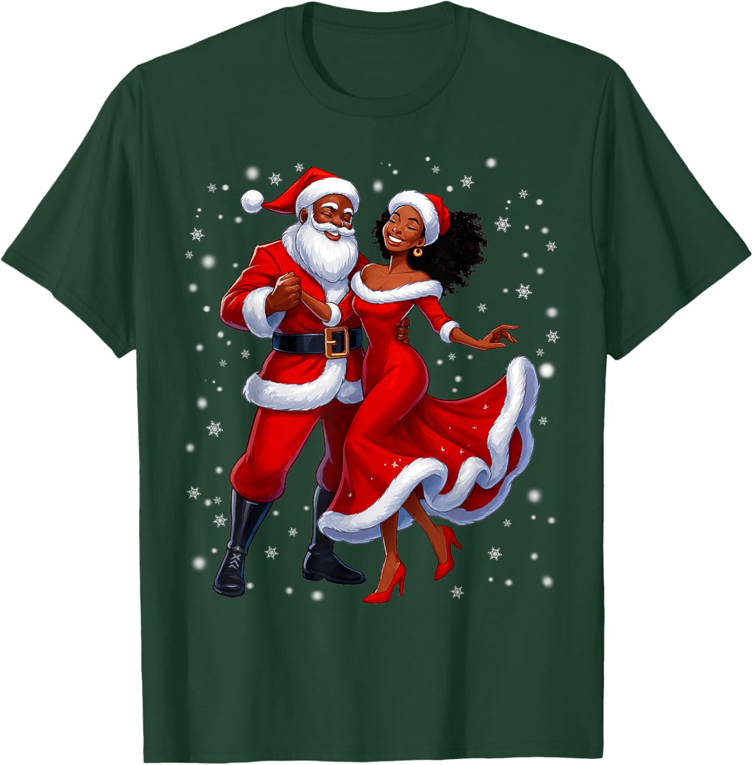 Funny Dancing Black Christmas Santa Xmas Men Women T-Shirt - T-Shirt | Forest