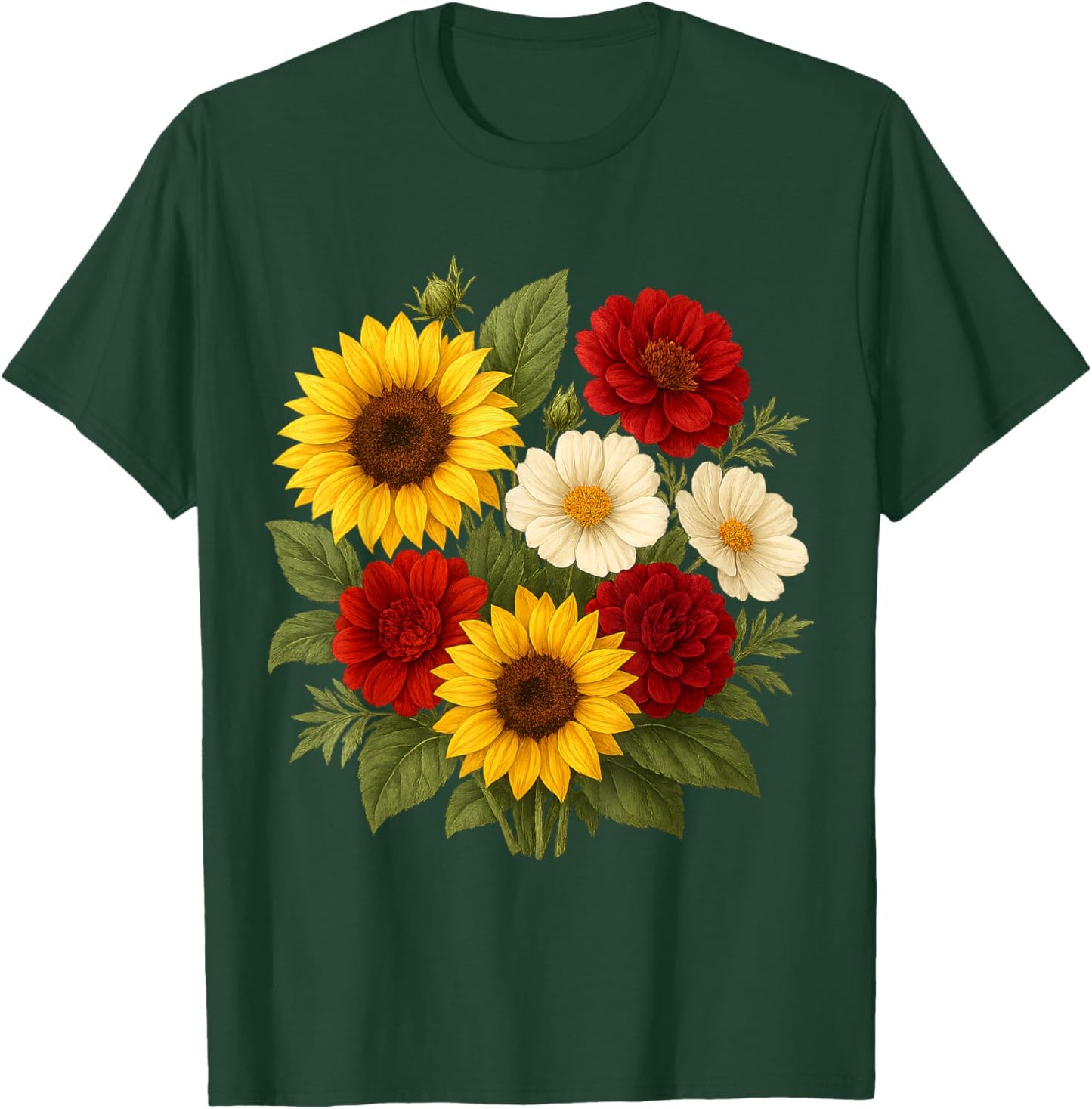 Sunflower Dahlia and Cosmos Bouquet Rustic Summer Farmhouse T-Shirt - T-Shirt | Forest