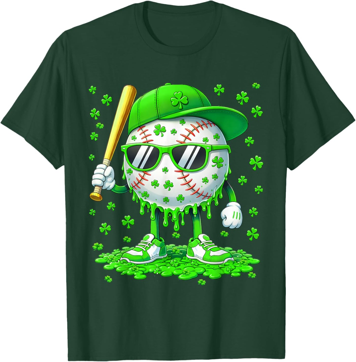 Funny Drip Dripping Baseball Shamrock Men Boy Kid Shirts T-Shirt - T-Shirt | Forest