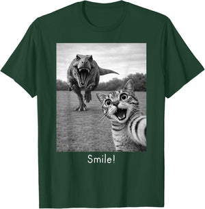 Cat Selfie with T-Rex Dinosaur Smile T-Shirt - T-Shirt | Forest