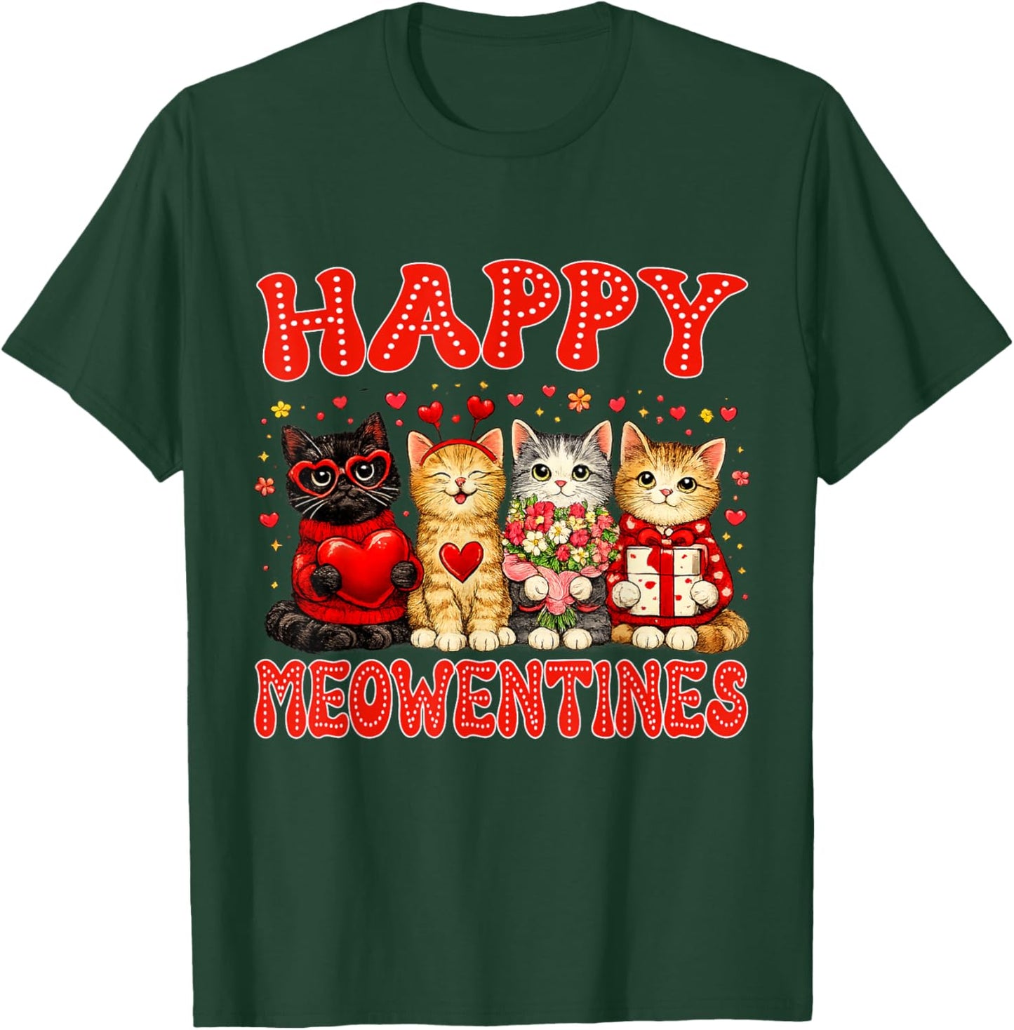 Happy Meowentines Cute Cat Valentine Men Women Kids Girls T-Shirt - T-Shirt | Forest