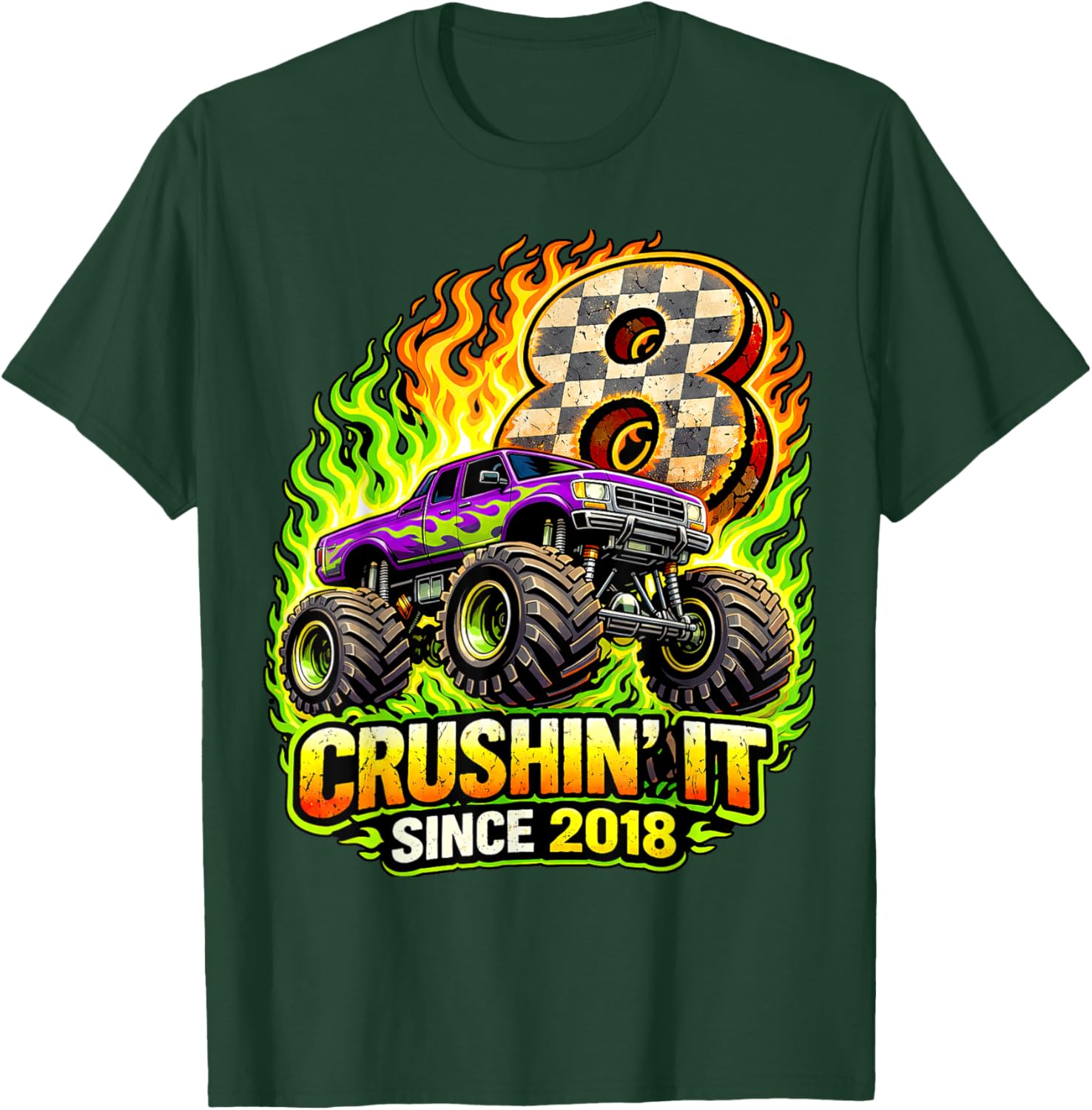 Birthday Monster Truck 8 Year Old Boys 8th Party Born 2018 T-Shirt - T-Shirt | Forest