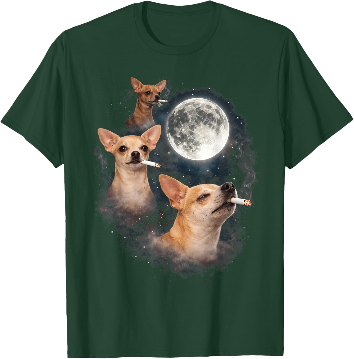 Chihuahua Smoking Moon 3 Dog Meme Funny Wolves Howling T-Shirt - T-Shirt | Forest