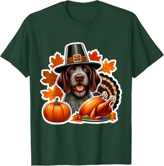Thanksgiving German Wirehaired Pointer Dog Owner Lover Funny T-Shirt - T-Shirt | Forest
