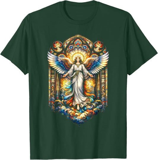 Vintage Mosaic Stained Glass Spiritual Angel Art Christian T-Shirt - T-Shirt | Forest