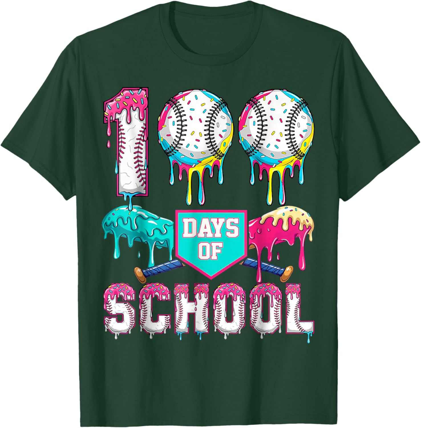 100 Days of School Boys Kids 100th Day of School Baseball T-Shirt - T-Shirt | Forest