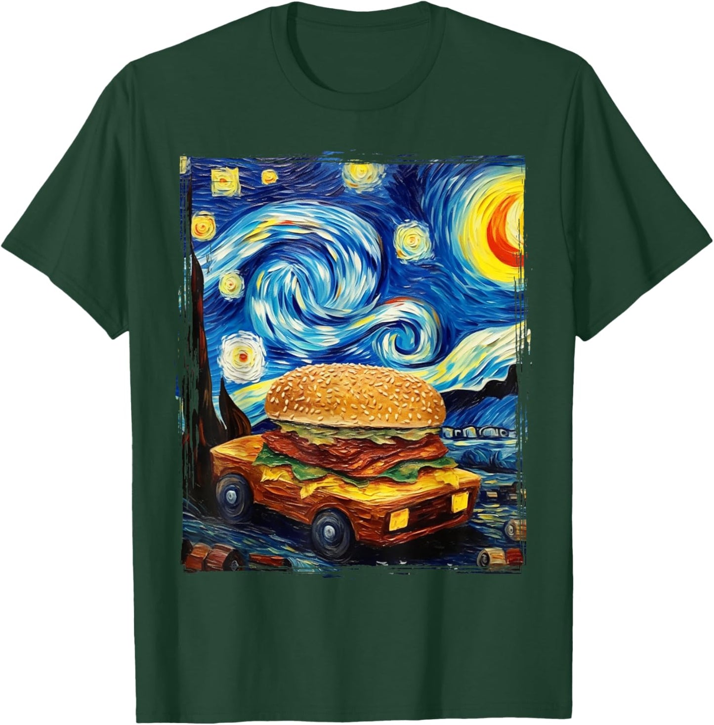Love Hamburger Food Burger Van Gogh T-Shirt - T-Shirt | Forest