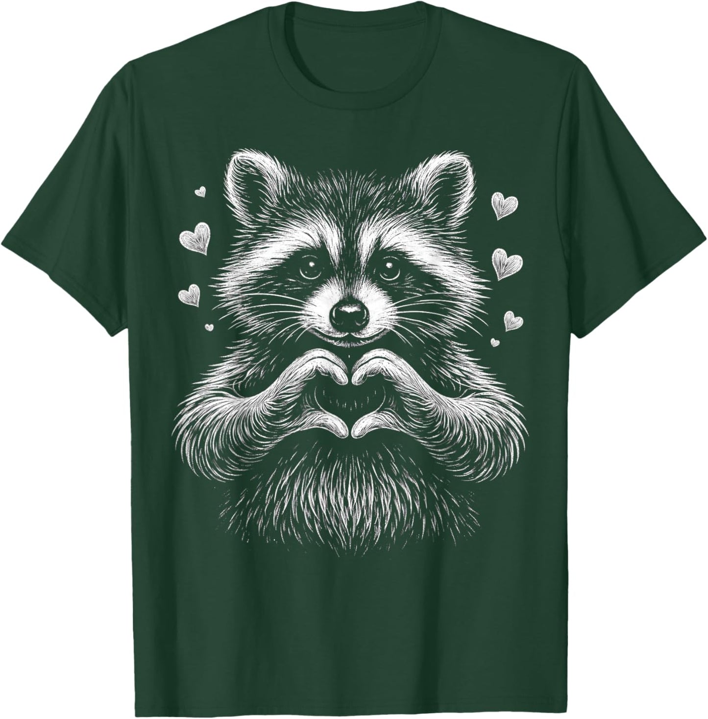 Cute Raccoon Heart Love Valentine Gift Women Kid T-Shirt - T-Shirt | Forest