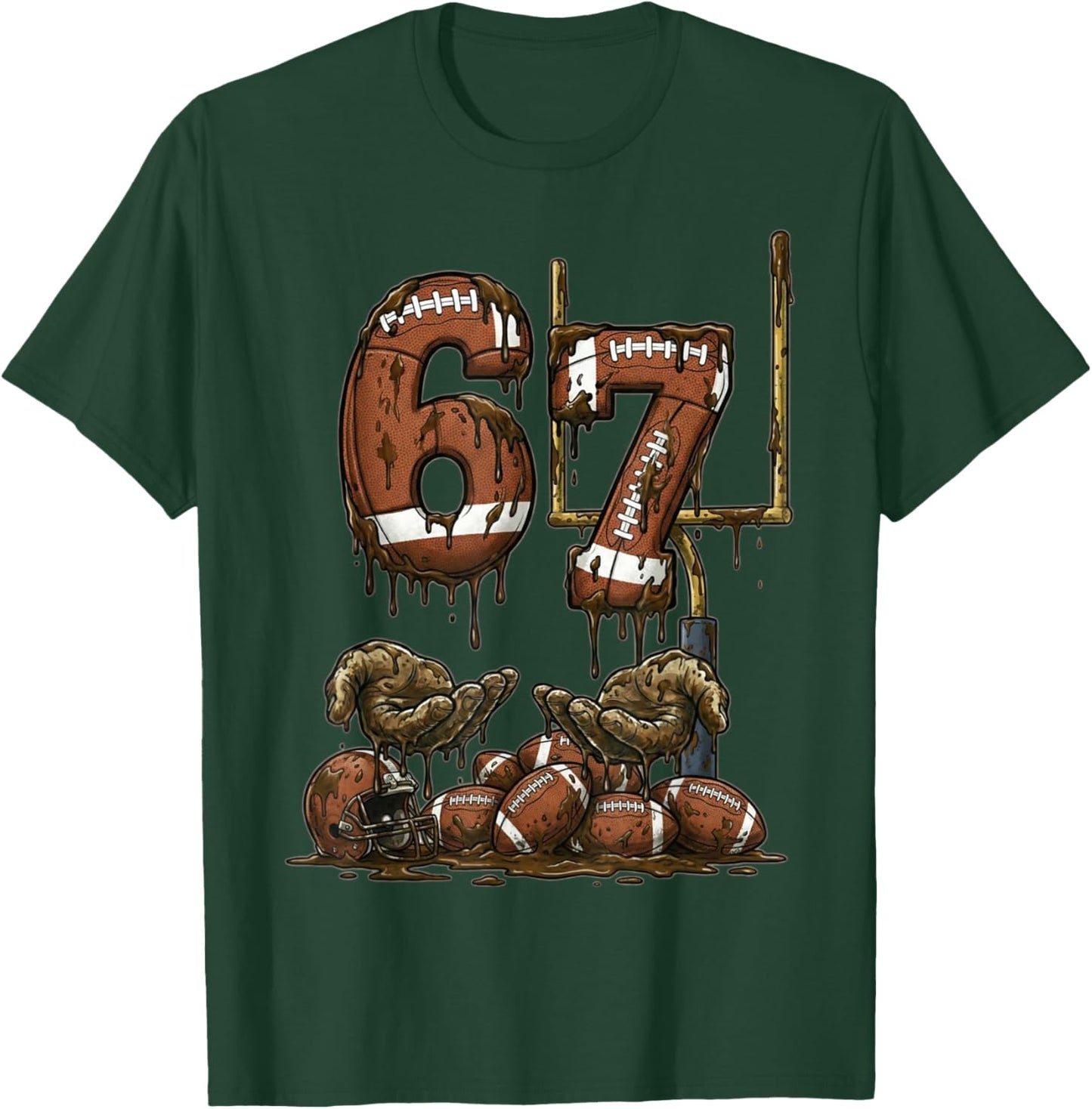 Funny 6 7 Football Six Seven Football 67 Kids Men Women T-Shirt - T-Shirt | Forest