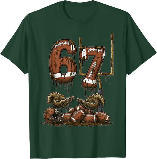 Funny 6 7 Football Six Seven Football 67 Kids Men Women T-Shirt - T-Shirt | Forest