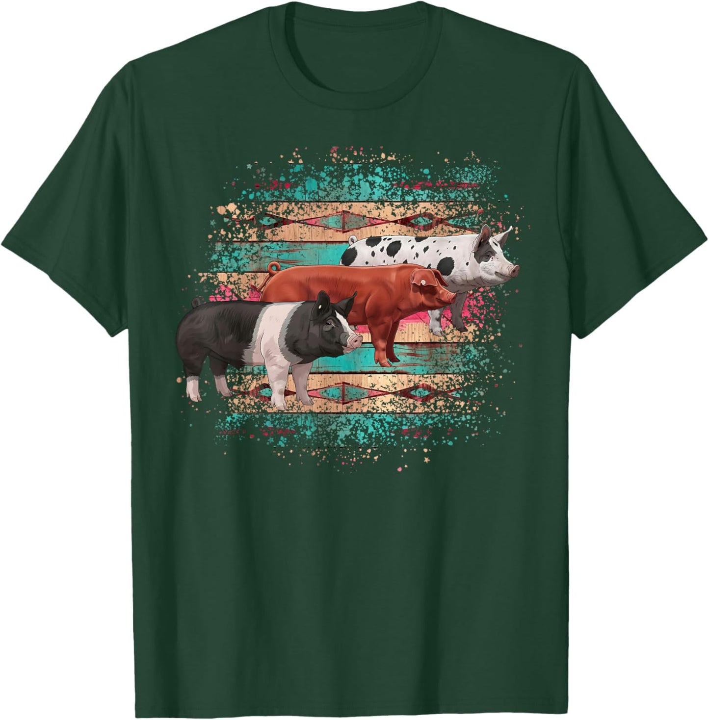 Showmanship Show Pigs Goat Turquoise and Pink Pattern T-Shirt - T-Shirt | Forest