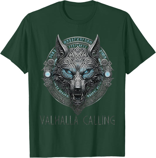 Wolf of Odin Valhalla Calling Celtic Runes Norse Mythology T-Shirt - T-Shirt | Forest
