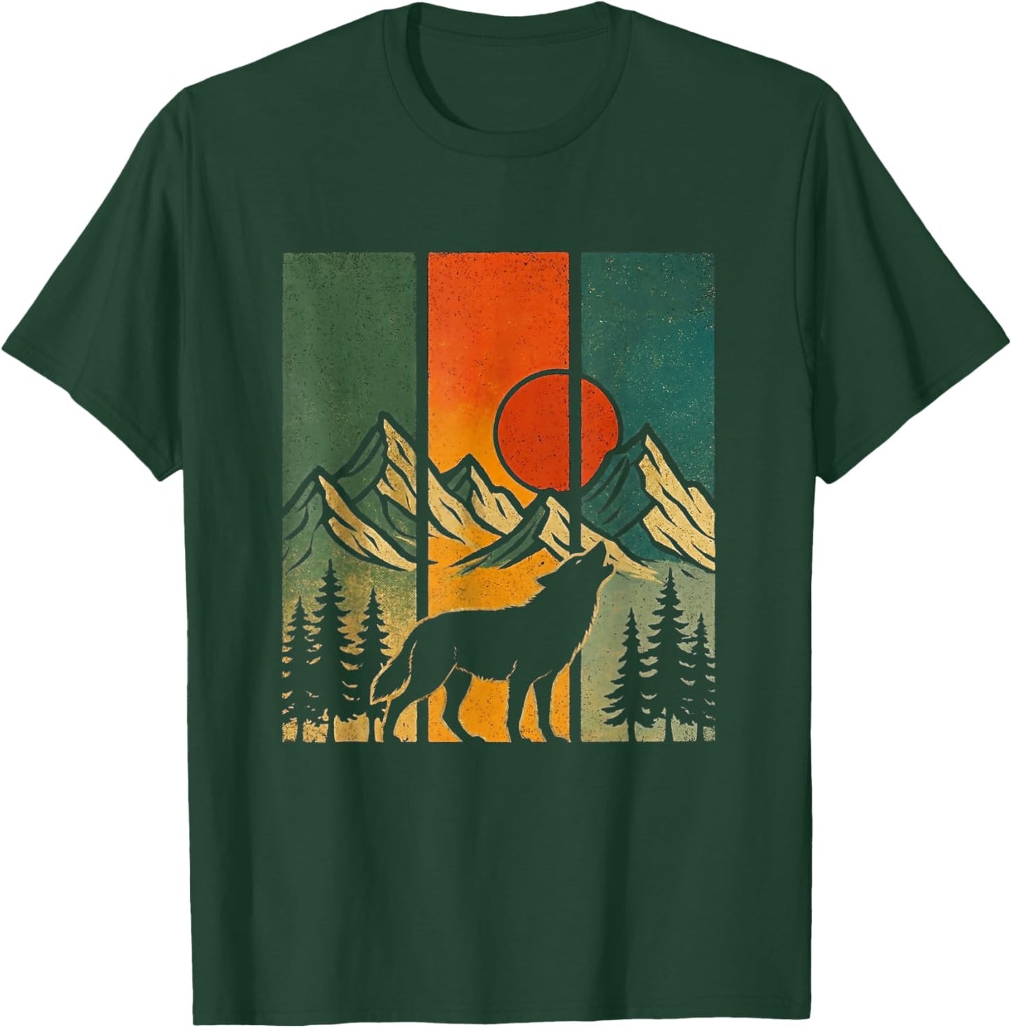 Retro Wolf Mountains Nature Outdoor Vintage T-Shirt - T-Shirt | Forest