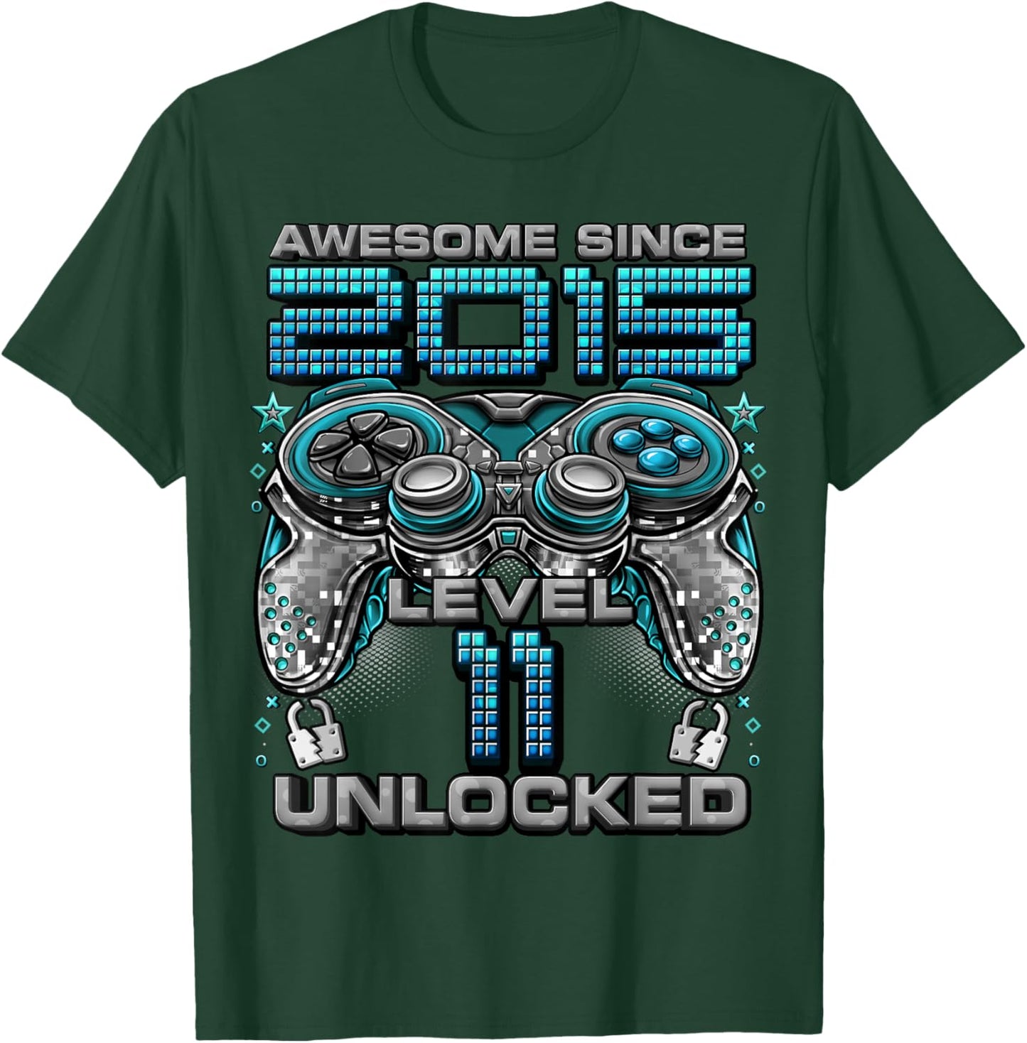 Level 11 Unlocked Awesome Since 2015 11th Birthday Gaming T-Shirt - T-Shirt | Forest