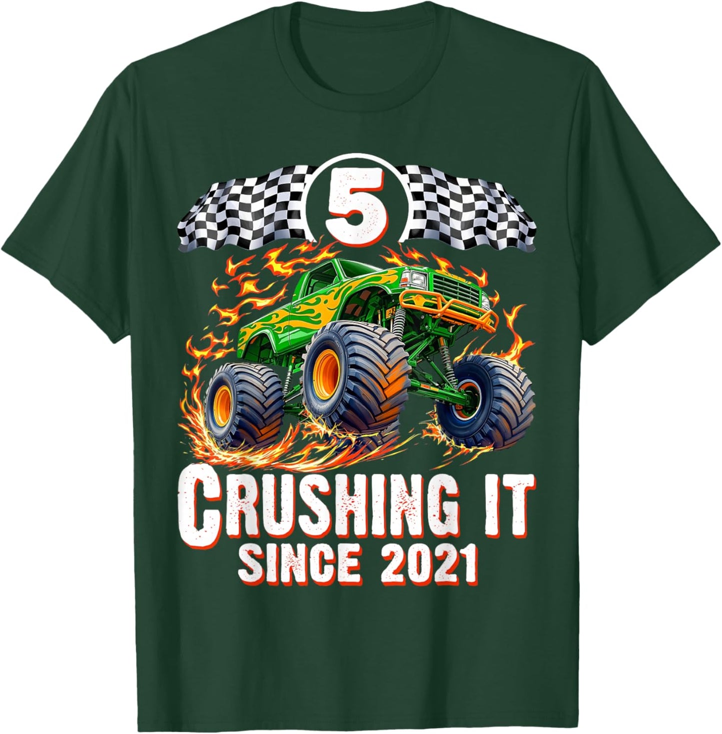 Birthday Monster Truck 5 Year Old Boys 5th Party Born 2021 T-Shirt - T-Shirt | Forest