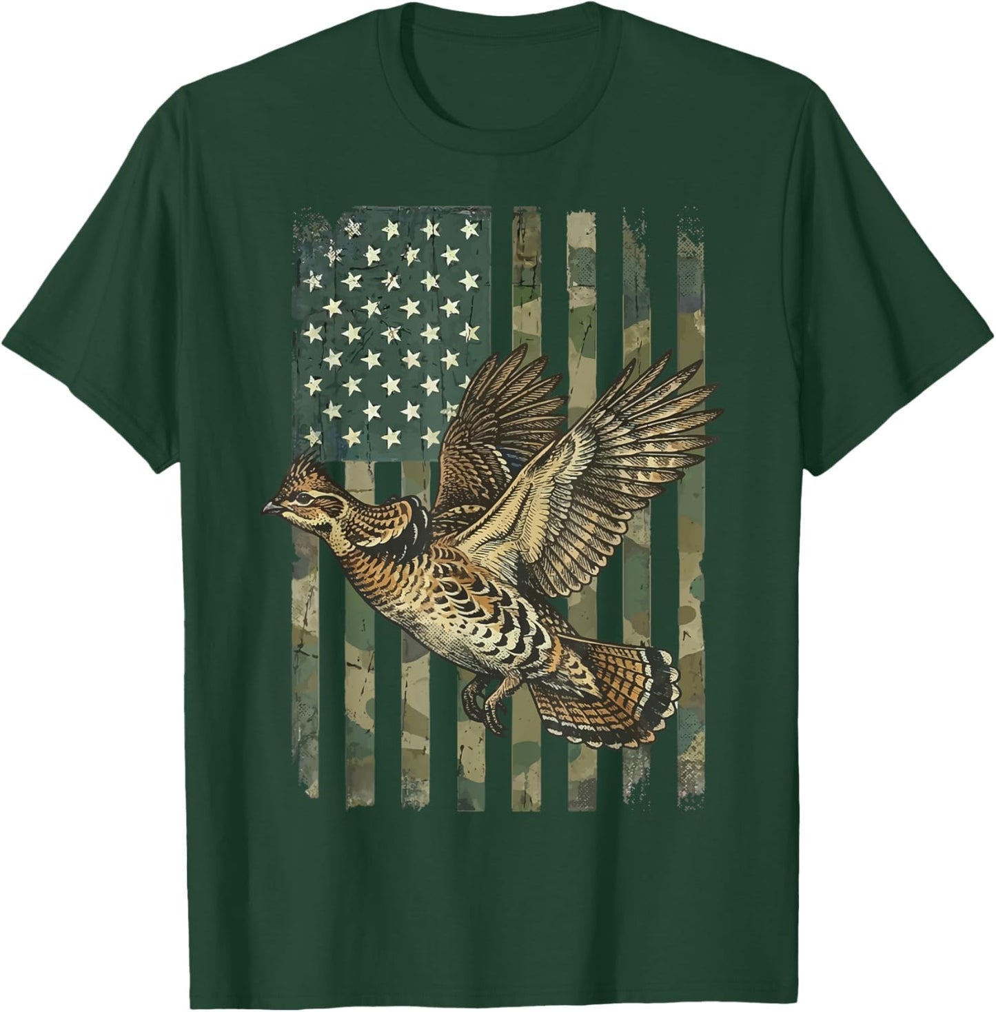 Ruffed Grouse USA Flag 4th of July Hunter T-Shirt - T-Shirt | Forest