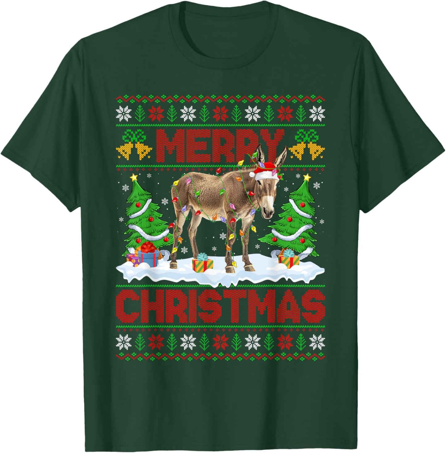 Donkey Mule Ugly Xmas Sweater Funny Animal Lights Christmas T-Shirt - T-Shirt | Forest