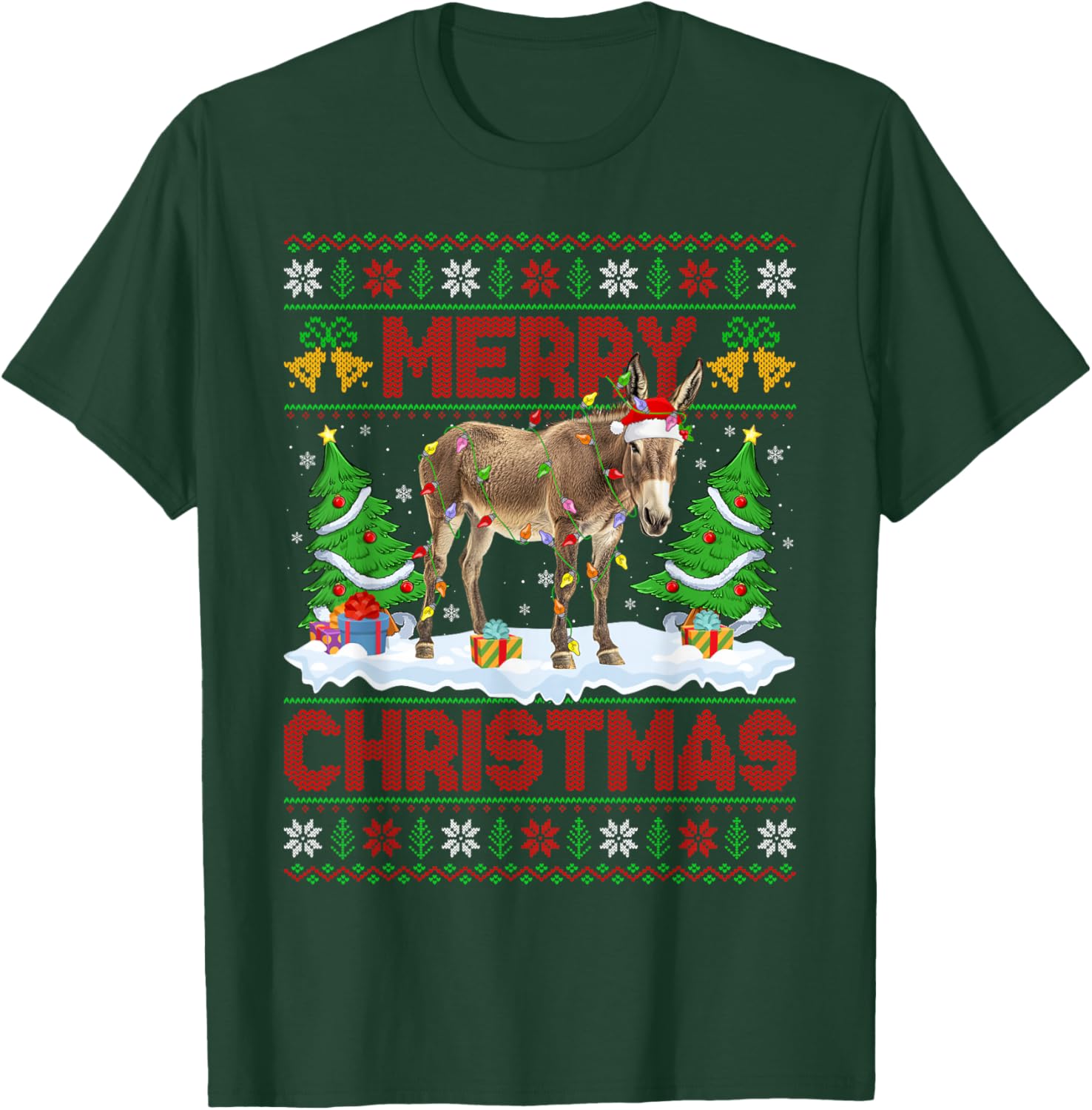 Donkey Mule Ugly Xmas Sweater Funny Animal Lights Christmas T-Shirt - T-Shirt | Forest