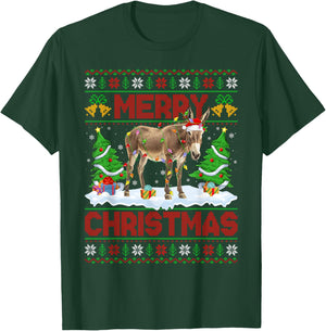 Donkey Mule Ugly Xmas Sweater Funny Animal Lights Christmas T-Shirt - T-Shirt | Forest