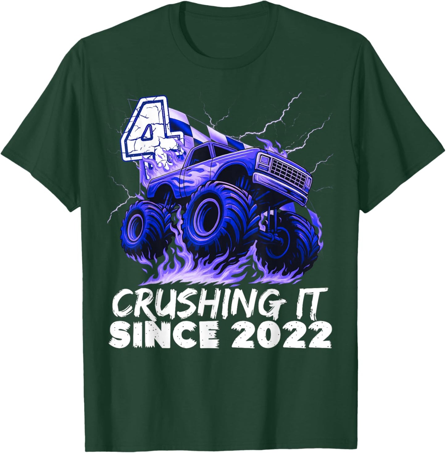 Birthday Monster Truck 4 Year Old Boys 4th Party Born 2022 T-Shirt - T-Shirt | Forest