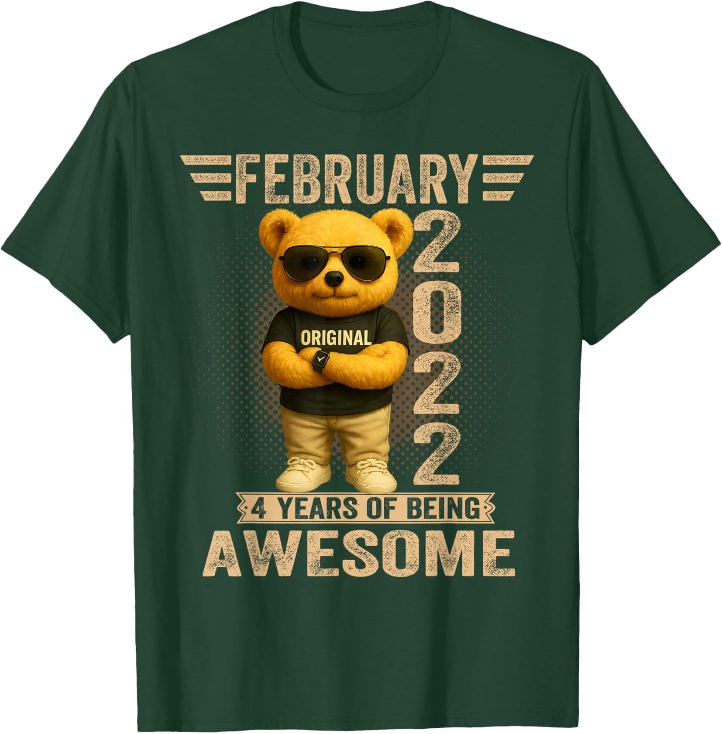 4 Year Old February 2022 Teddy Bear 4th Birthday Men Women T-Shirt - T-Shirt | Forest