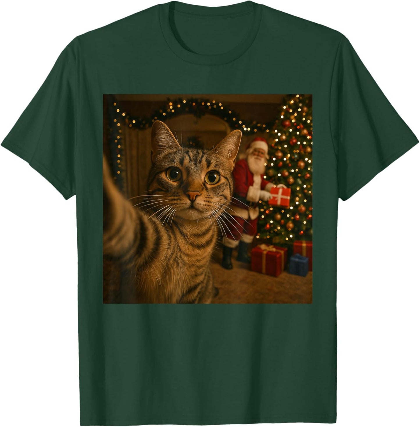 Santa Cat Christmas Tree Shirt, Funny Christmas Cat Selfie T-Shirt - T-Shirt | Forest