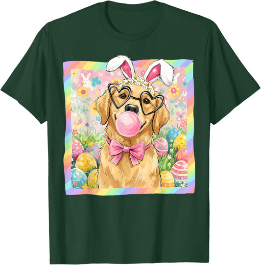 Easter Dog Bunny Ear Funny Golden Retriever Easter Bunny Dog T-Shirt - T-Shirt | Forest