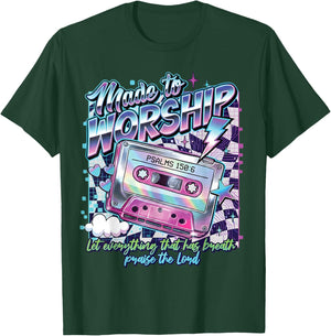 Retro Cassette Made to Worship Psalms 150:6 Christian Music T-Shirt - T-Shirt | Forest