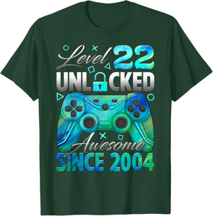 Level 22 Unlocked Awesome Since 2004 22nd Birthday Gamer T-Shirt - T-Shirt | Forest