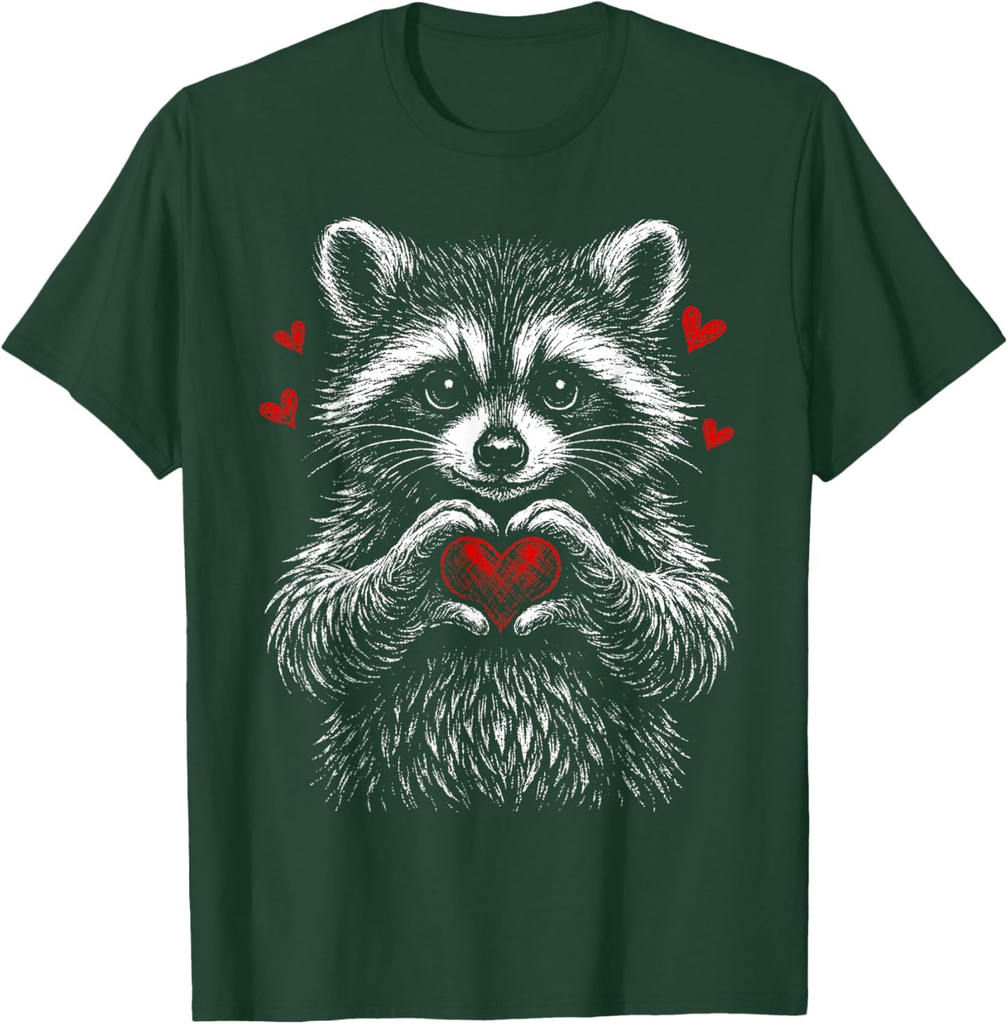 Retro Valentine Raccoon with Heart Cute Raccoon Lover T-Shirt - T-Shirt | Forest